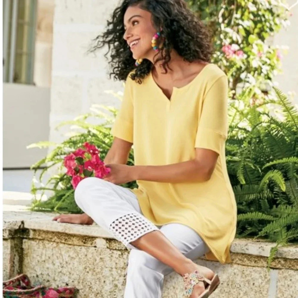 Soft Surroundings Yellow Short Sleeve Portia Top XL